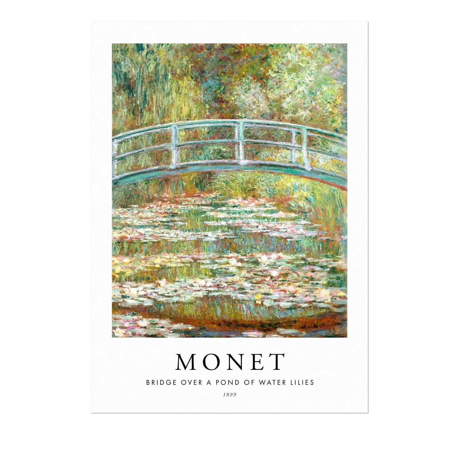 Brücke über einen Seerosenteich (Poster-Stil)