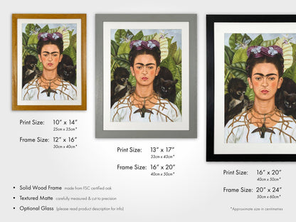 FRIDA KAHLO - Self-Portrait with Thorn Necklace & Hummingbird - Pathos Studio -