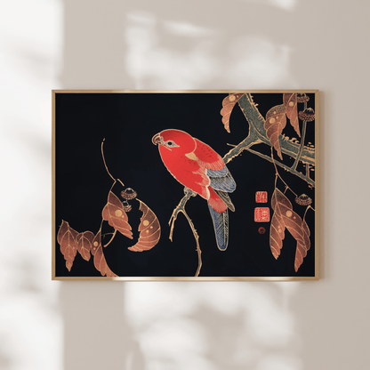 ITO JAKUCHU - Red Parrot on the Branch of a Tree - Pathos Studio - Art Prints
