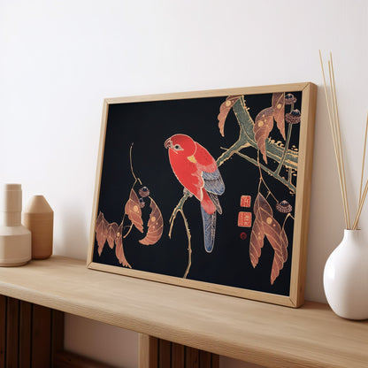 ITO JAKUCHU - Red Parrot on the Branch of a Tree - Pathos Studio - Art Prints