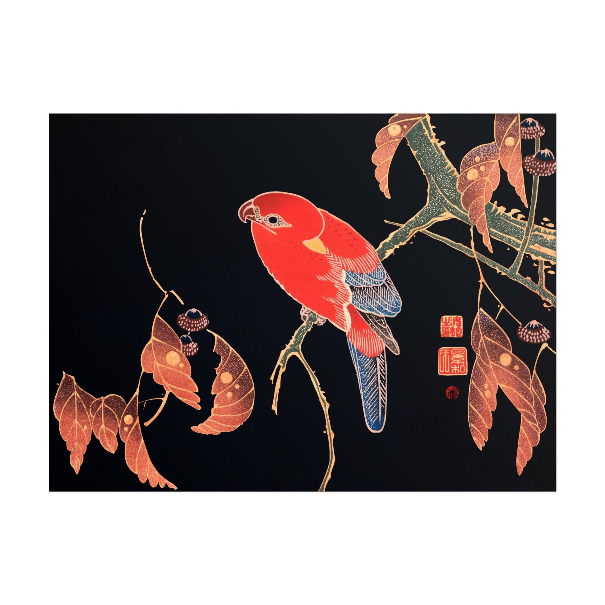 ITO JAKUCHU - Red Parrot on the Branch of a Tree - Pathos Studio - Art Prints