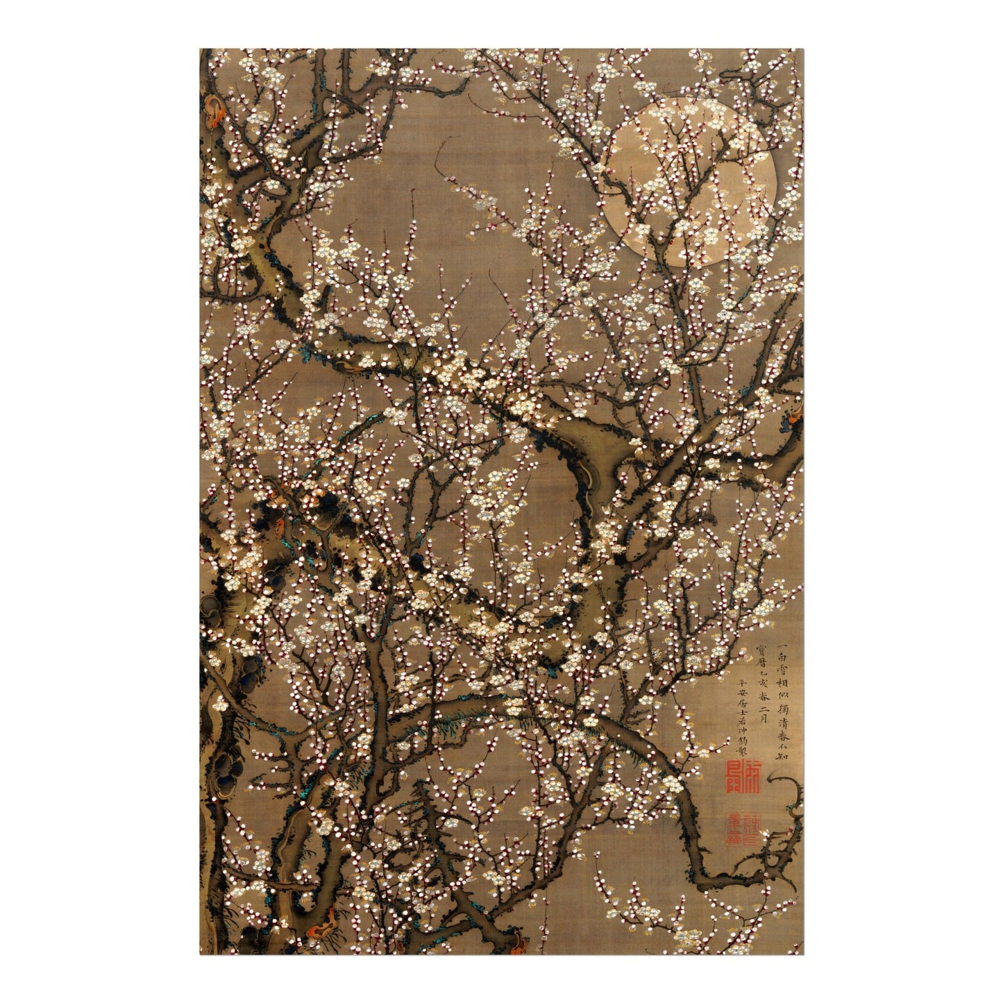 ITŌ JAKUCHŪ - White Plum Blossoms and Moon - Pathos Studio - Art Prints