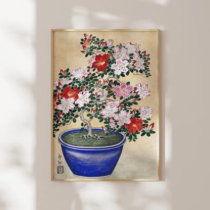 OHARA KOSON - Blooming Azalea in Blue Pot - Pathos Studio - Art Prints