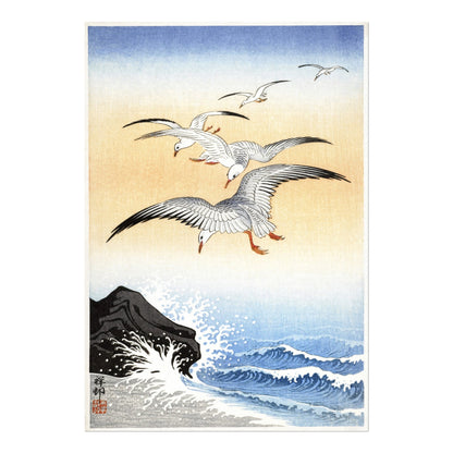 OHARA KOSON - Five Seagulls Above Turbulent Sea - Pathos Studio - Art Prints
