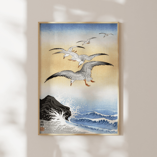 OHARA KOSON - Five Seagulls Above Turbulent Sea - Pathos Studio - Art Prints