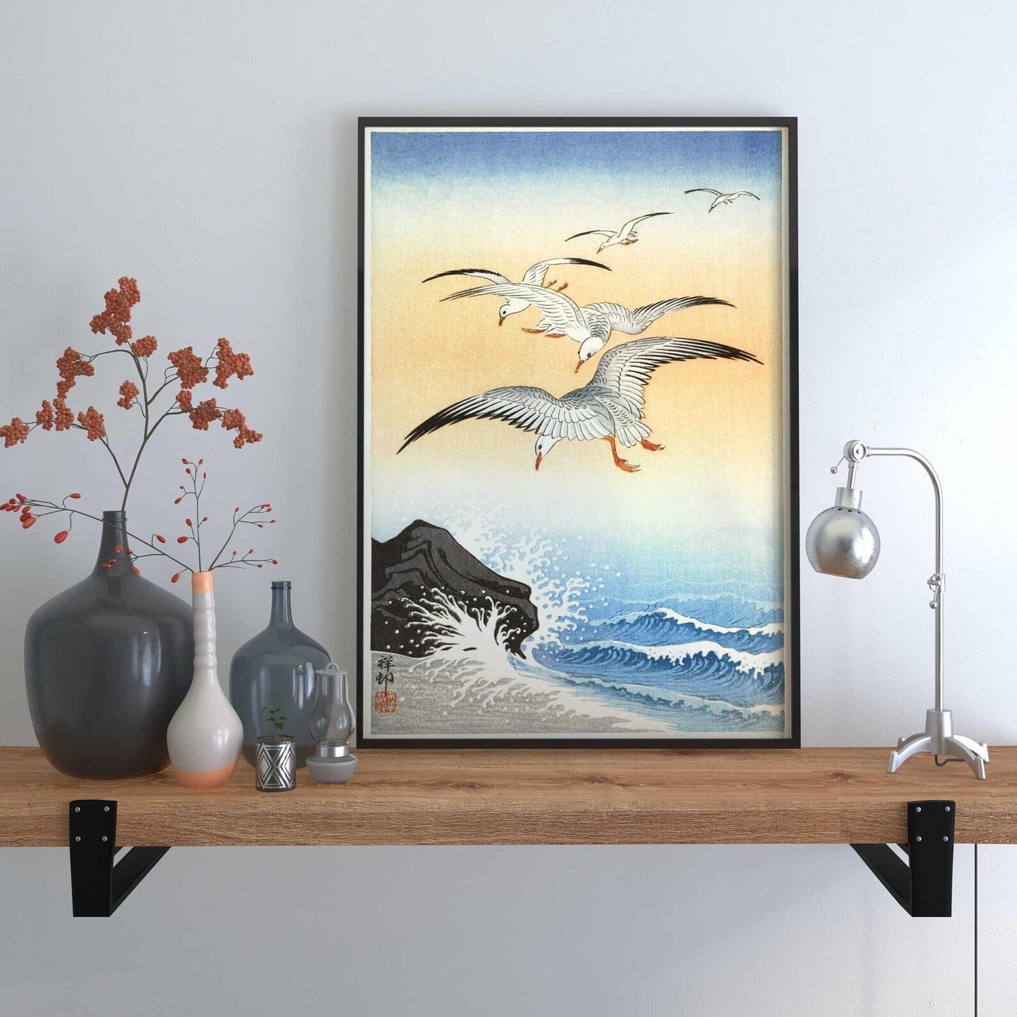 OHARA KOSON - Five Seagulls Above Turbulent Sea - Pathos Studio - Art Prints
