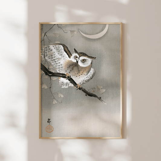OHARA KOSON - Long Eared Owl in Ginkgo - Pathos Studio - Art Prints
