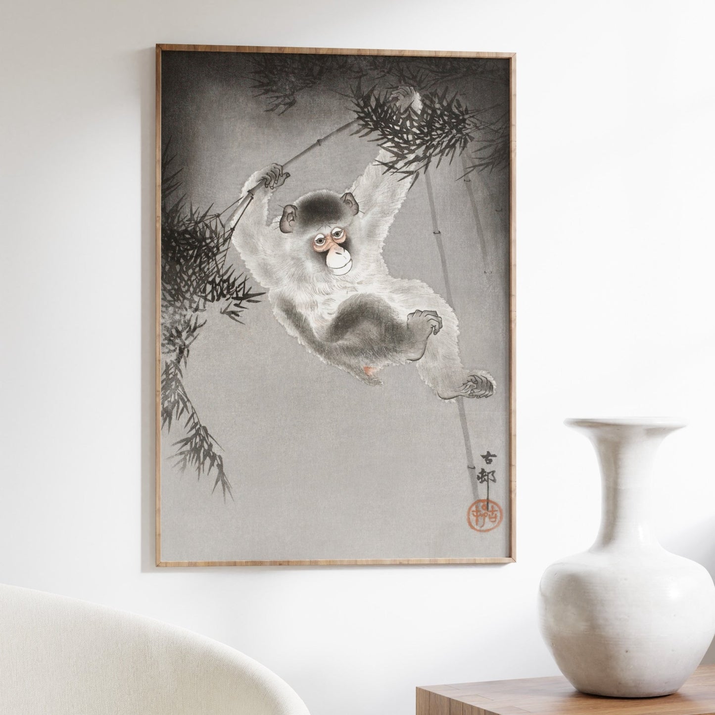 OHARA KOSON - Monkey Hanging From Bamboo Branch - Pathos Studio - Art Prints