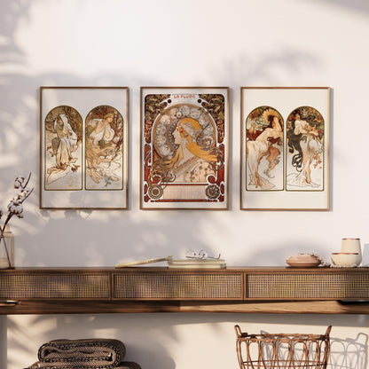 Set of 3 Alphonse Mucha Art Nouveau Prints - Pathos Studio - Art Print Sets
