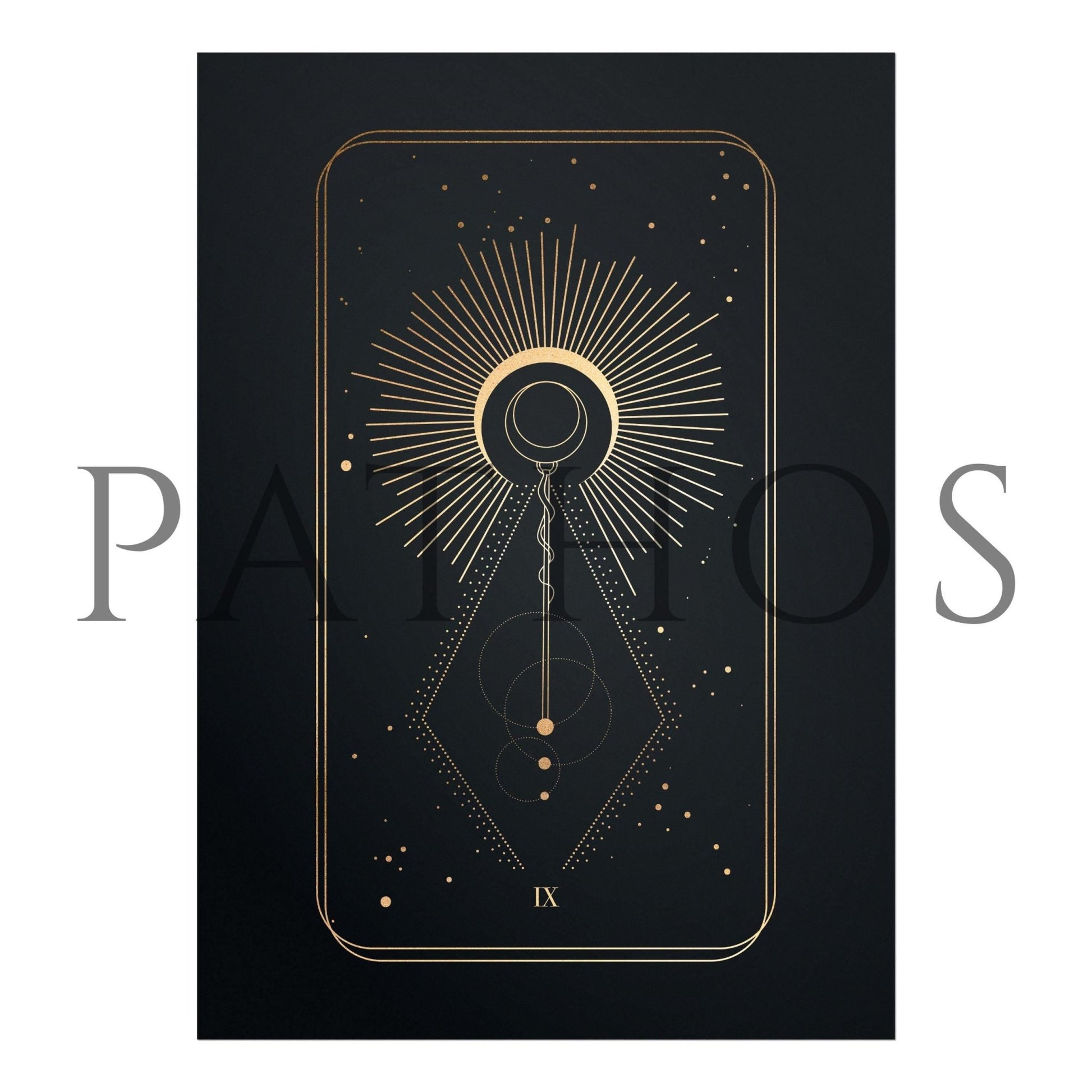 Tarot Print: IX The Hermit (Black & Gold) - Pathos Studio - Art Prints