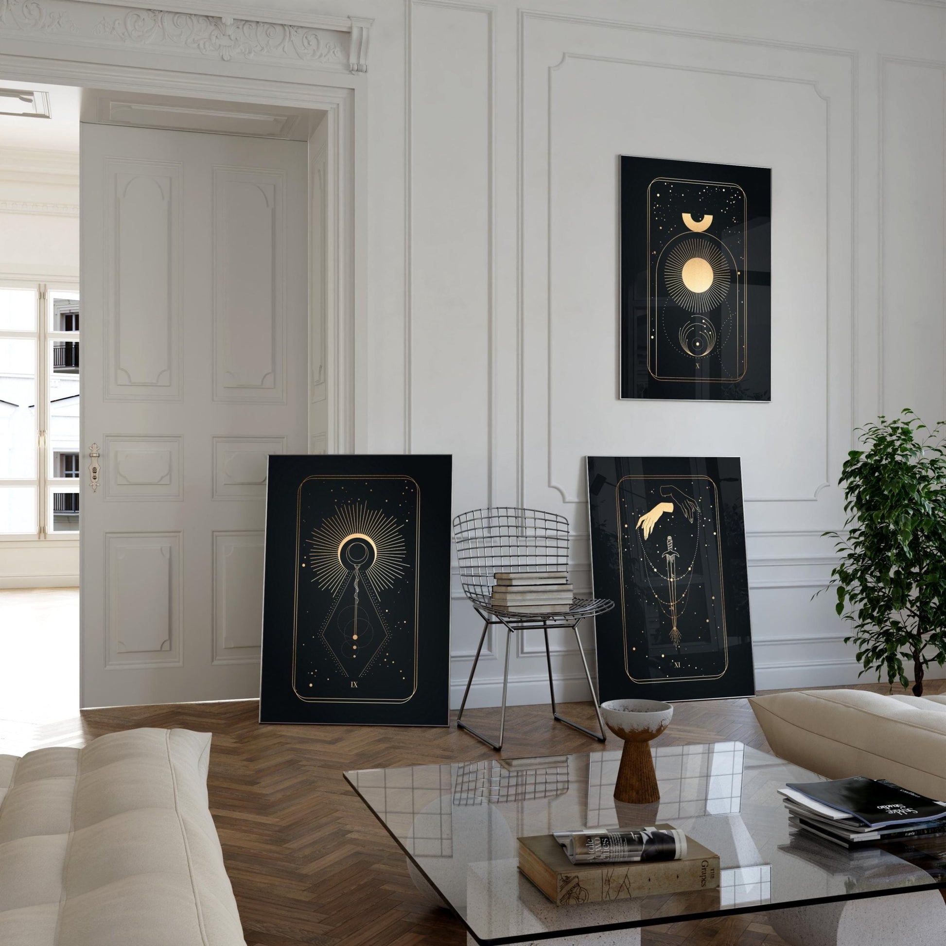Tarot Print: IX The Hermit (Black & Gold) - Pathos Studio - Art Prints