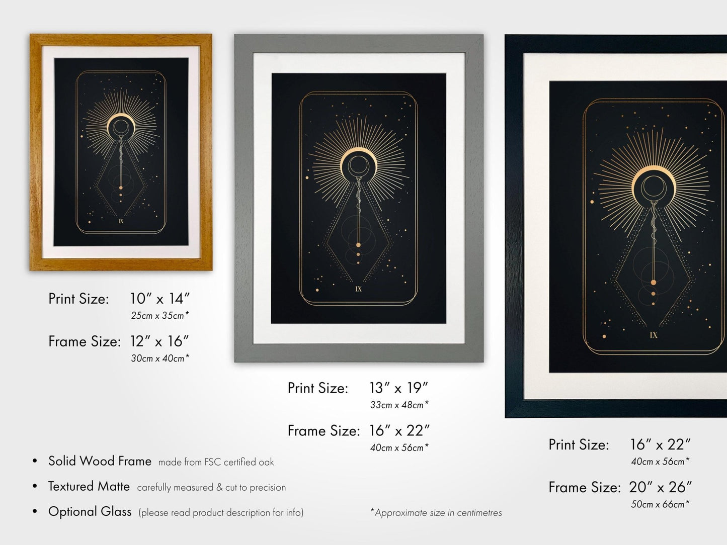 Tarot Print: IX The Hermit (Black & Gold) - Pathos Studio - Art Prints