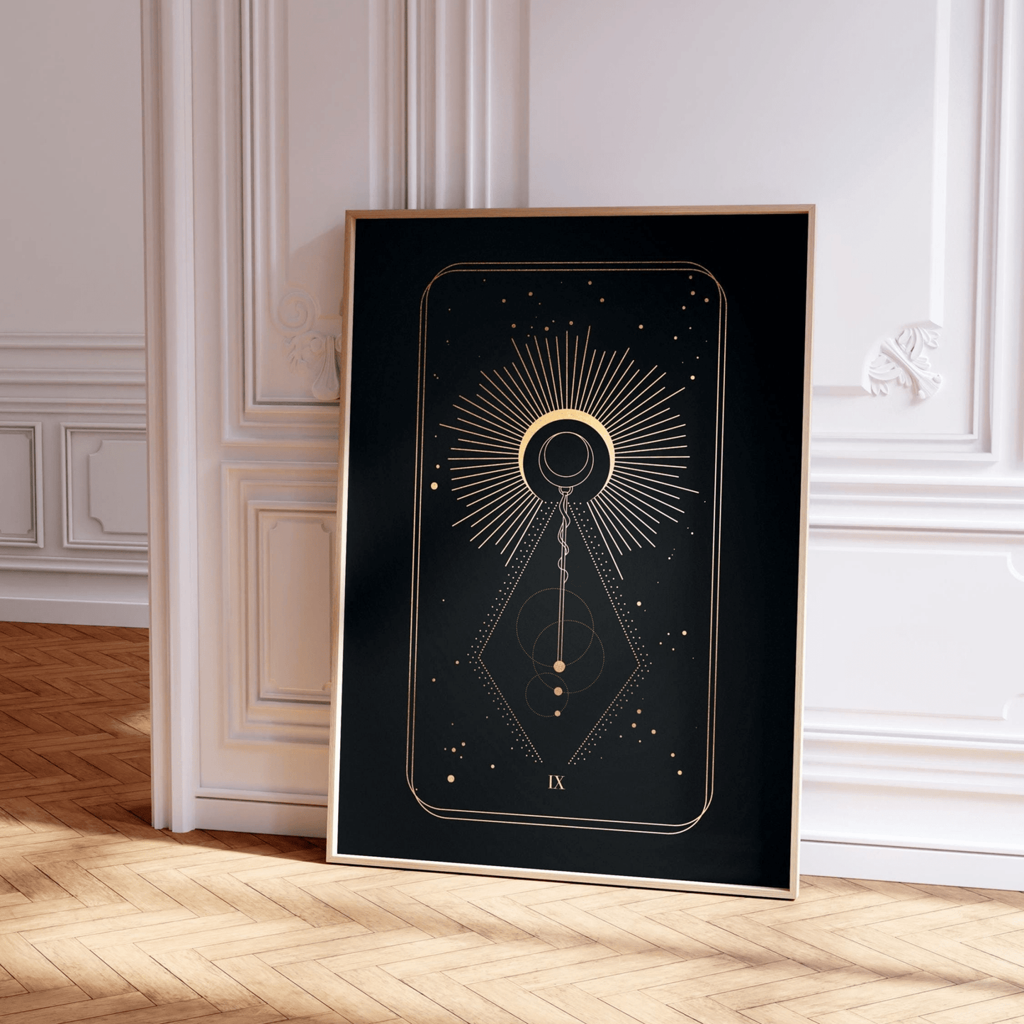 Tarot Print: IX The Hermit (Black & Gold) - Pathos Studio - Art Prints