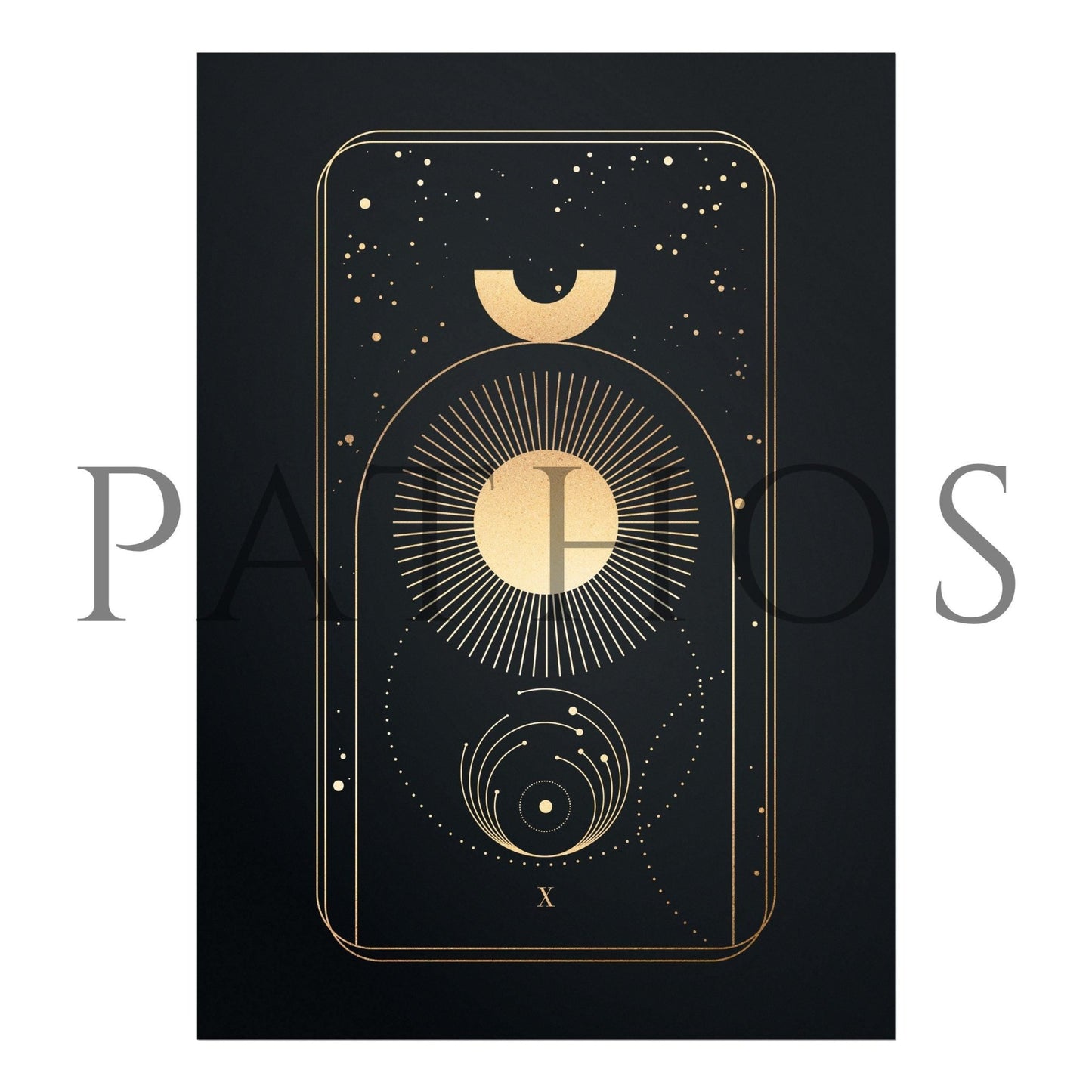 Tarot Print: X Wheel Of Fortune (Black & Gold) - Pathos Studio - Art Prints