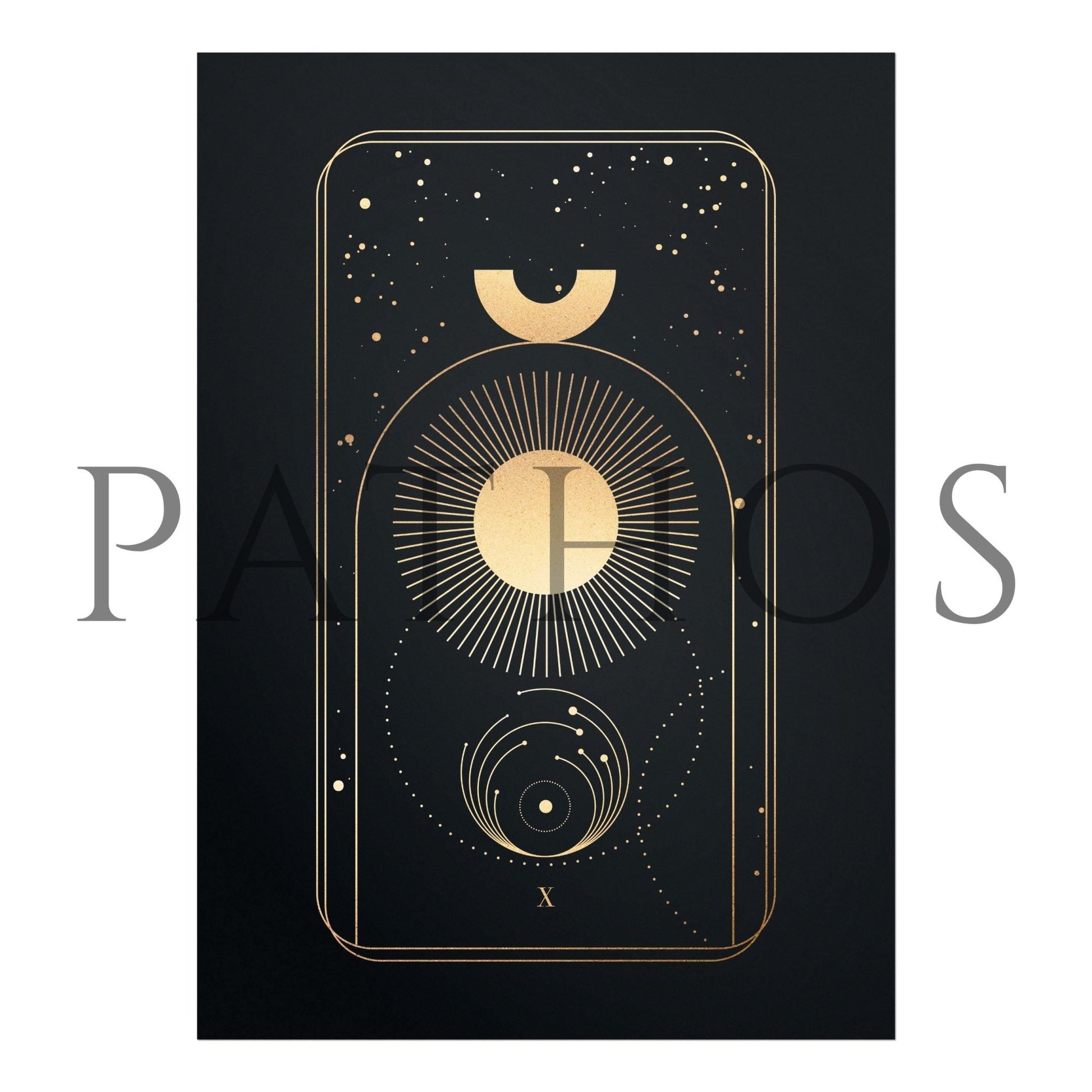 Tarot Print: X Wheel Of Fortune (Black & Gold) - Pathos Studio - Art Prints