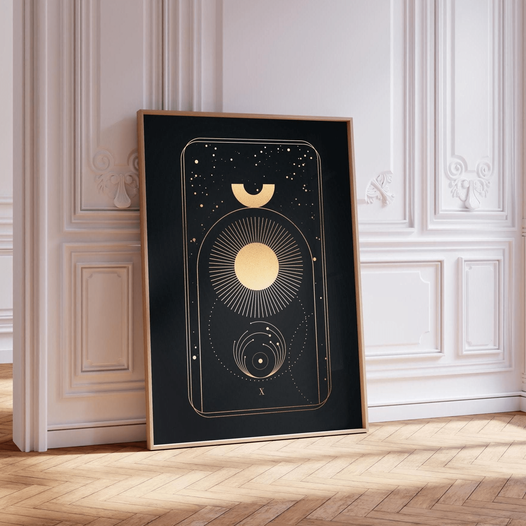Tarot Print: X Wheel Of Fortune (Black & Gold) - Pathos Studio - Art Prints