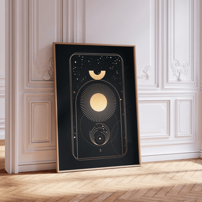 Tarot Print: X Wheel Of Fortune (Black & Gold) - Pathos Studio - Art Prints