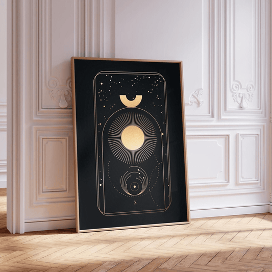 Tarot Print: X Wheel Of Fortune (Black & Gold) - Pathos Studio - Art Prints