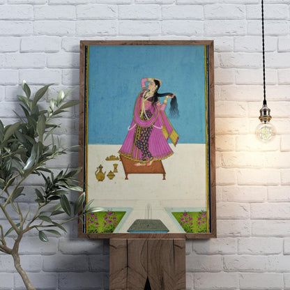 Eine Dame bei ihrer Toilette (traditionelle indische / hinduistische Kunst)