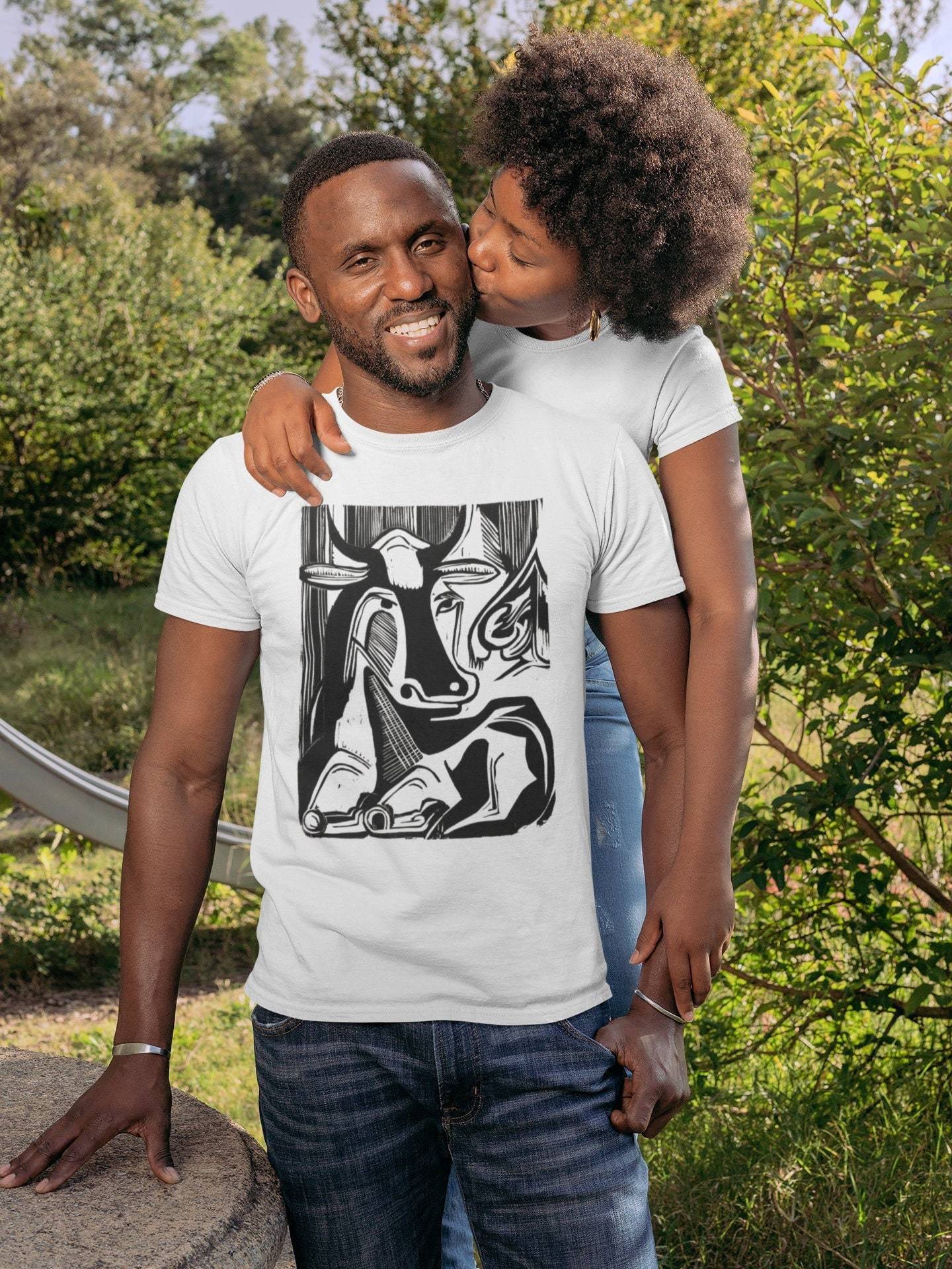 Cow Linoprint - Vintage Animal Print T-Shirt - Pathos Studio -