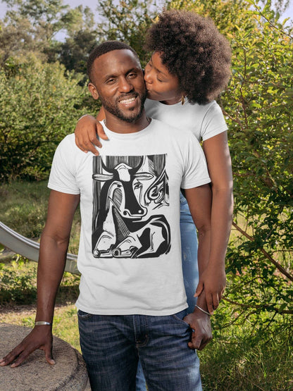 Cow Linoprint - Vintage Animal Print T-Shirt - Pathos Studio -