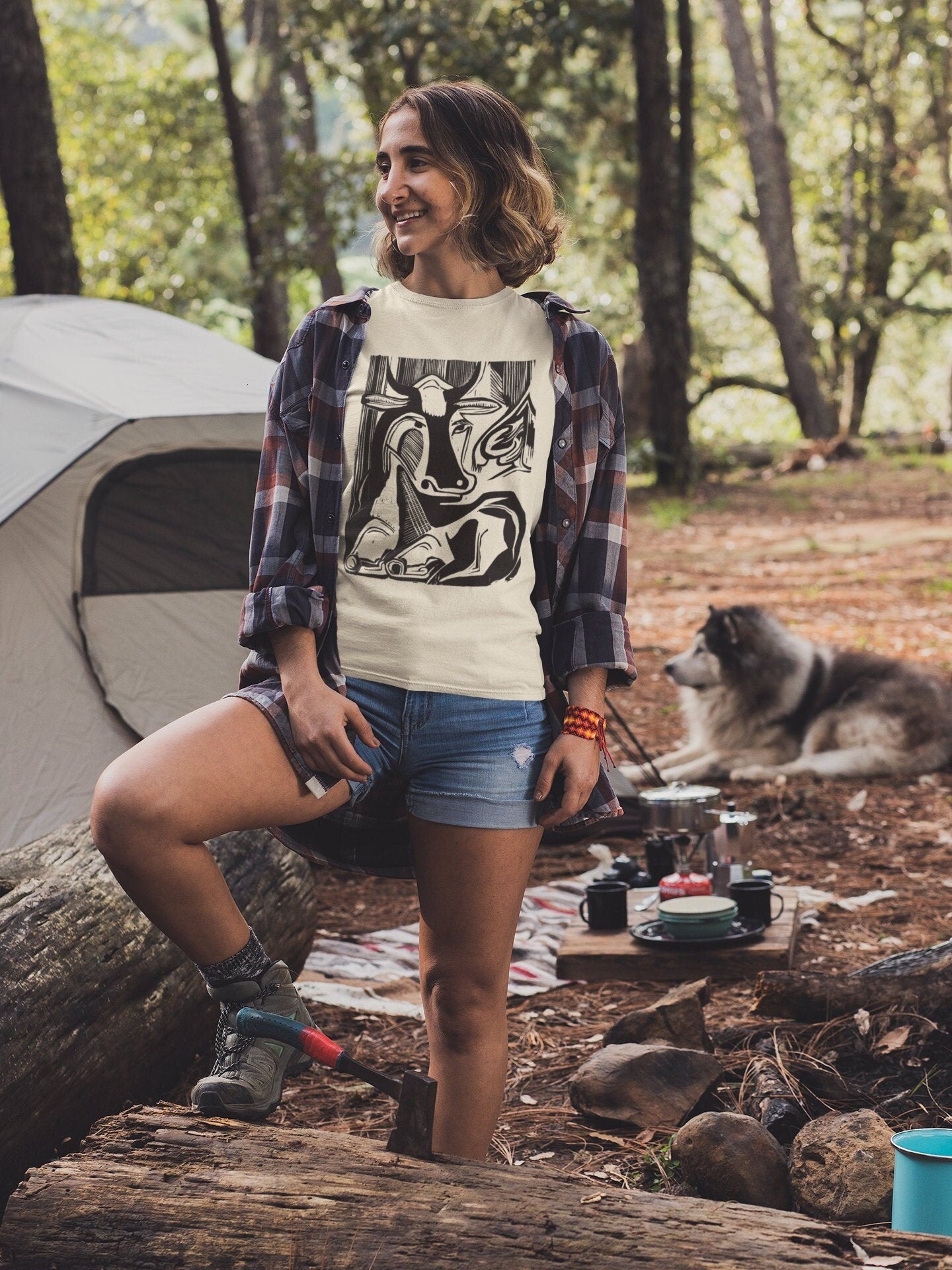 Cow Linoprint - Vintage Animal Print T-Shirt - Pathos Studio -