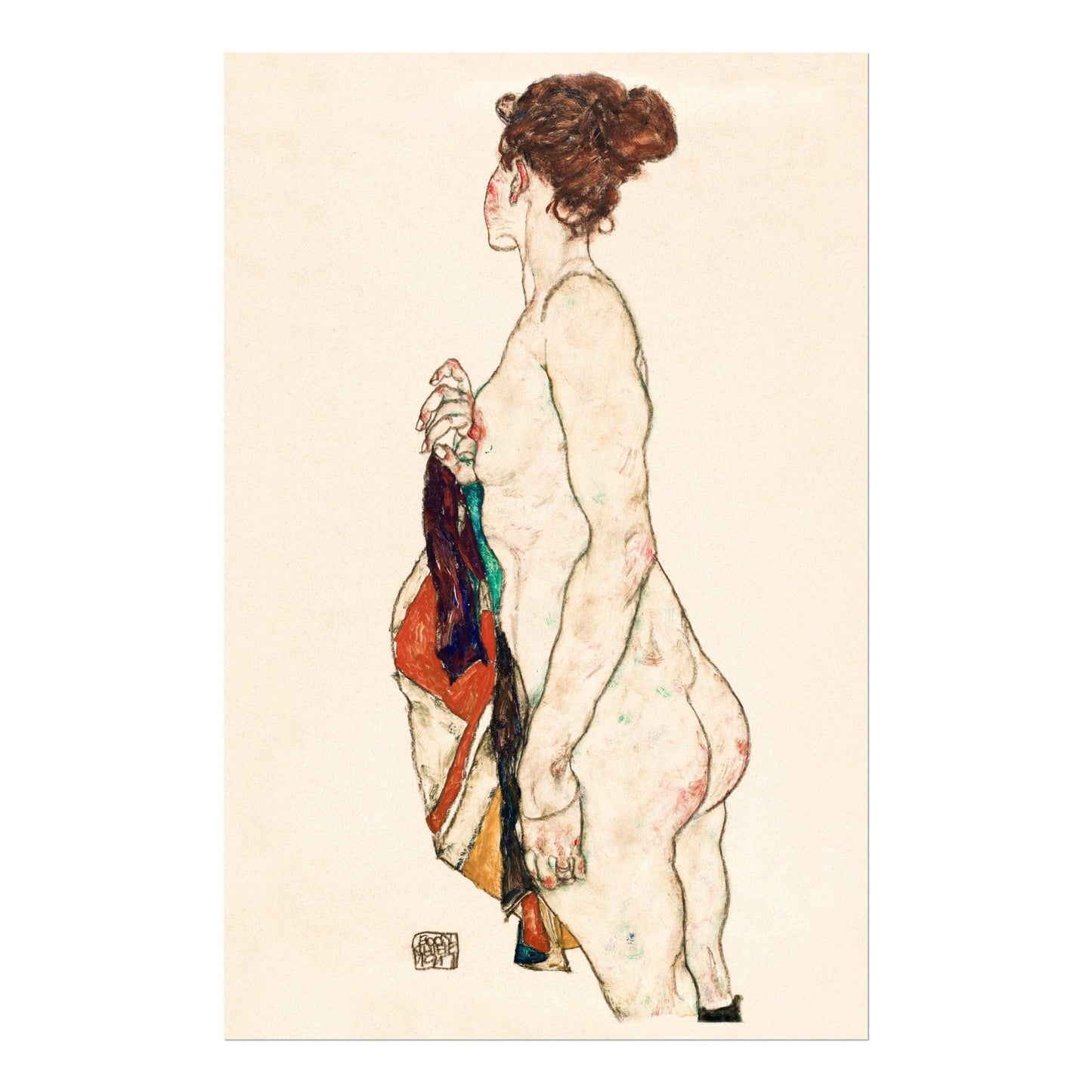 EGON SCHIELE - Standing Nude Woman With A Patterned Robe - Pathos Studio - Art Prints