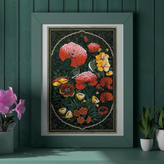 Gol-o-Morgh (Blume und Vogel) Traditionelle persische/islamische Tazhib-Kunst