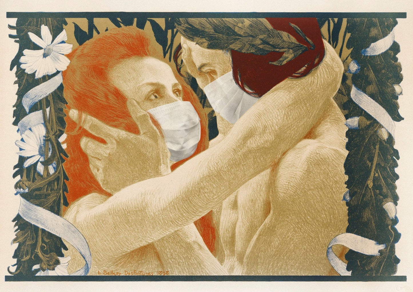 HENRI BELLERY-DESFONTAINES – Enigma, mit Gesichtsmasken (retuschiertes klassisches Gemälde)