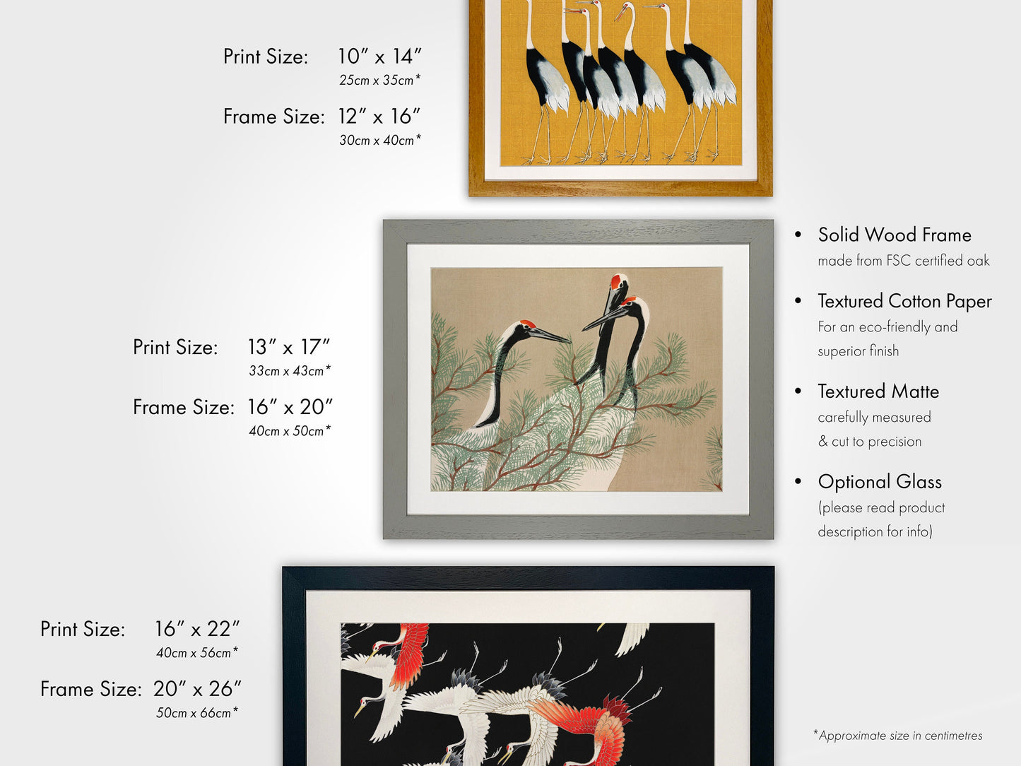 Set of 3 Japanese Prints of Cranes