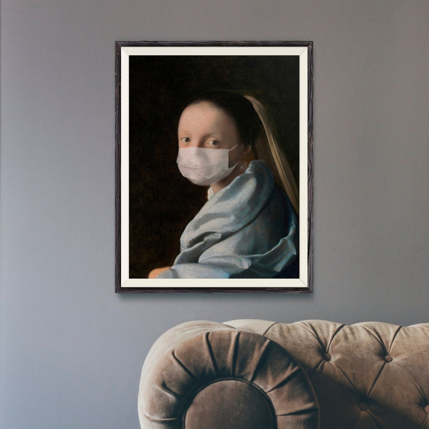 Studie einer jungen Frau mit Gesichtsmaske (retuschiertes klassisches Gemälde)