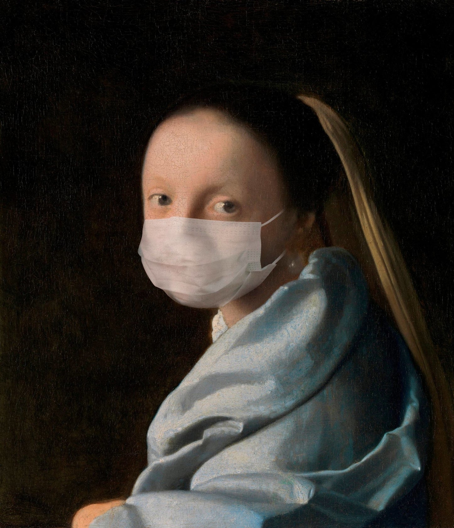 Studie einer jungen Frau mit Gesichtsmaske (retuschiertes klassisches Gemälde)