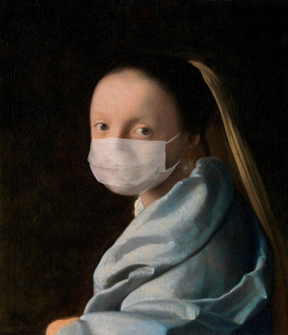 Studie einer jungen Frau mit Gesichtsmaske (retuschiertes klassisches Gemälde)