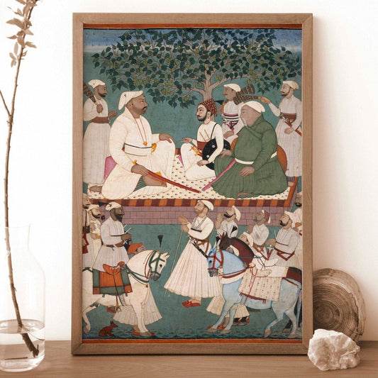 Maharaja Sidh Sen empfängt eine Botschaft (traditionelle indische Miniaturmalerei)