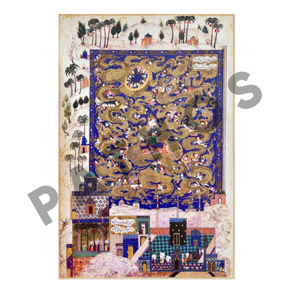 Prophet Borne Aloft By The Lightning-Sphinx Boraq (Traditional Persian Miniature Art)