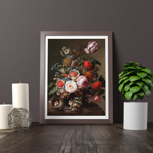 RACHEL RUYSCH - Flowers In A Vase With A Bird's Nest - Pathos Studio - Art Prints