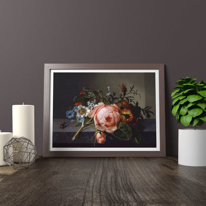 RACHEL RUYSCH - Still Life With A Rose Branch, Beetle And Bee - Pathos Studio - Art Prints