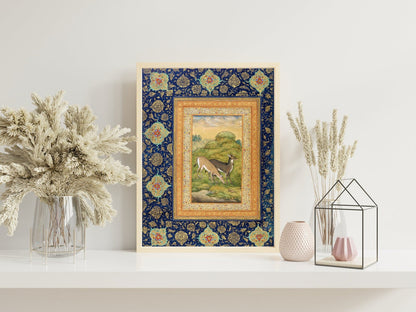Set of 3 Birds & Deer (Traditional Persian Miniature Art) - Pathos Studio -