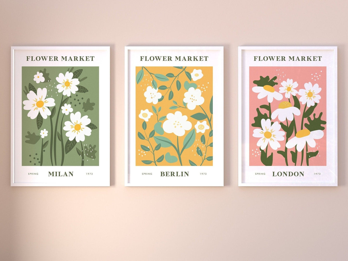 Set of 3 Flower Market Poster Prints (Milan / Berlin / London) - Pathos Studio - Art Print Sets