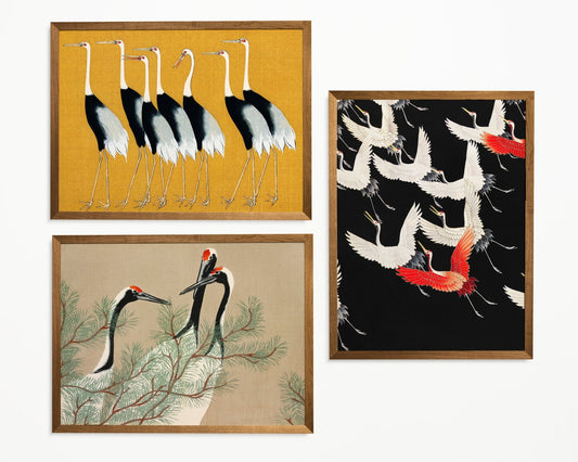 Set mit 3 japanischen Drucken von Kranichen