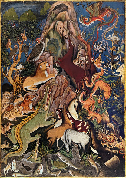 Die weise Krähe spricht zu den Tieren (traditionelle indo-persische Miniaturkunst von Miskîn)