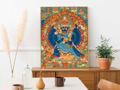 Tibetischer Thangka mit Darstellung von Vajrabhairava (traditionelle buddhistische Malerei)