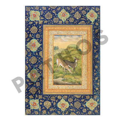 Two Deer (Traditional Persian Miniature Art)