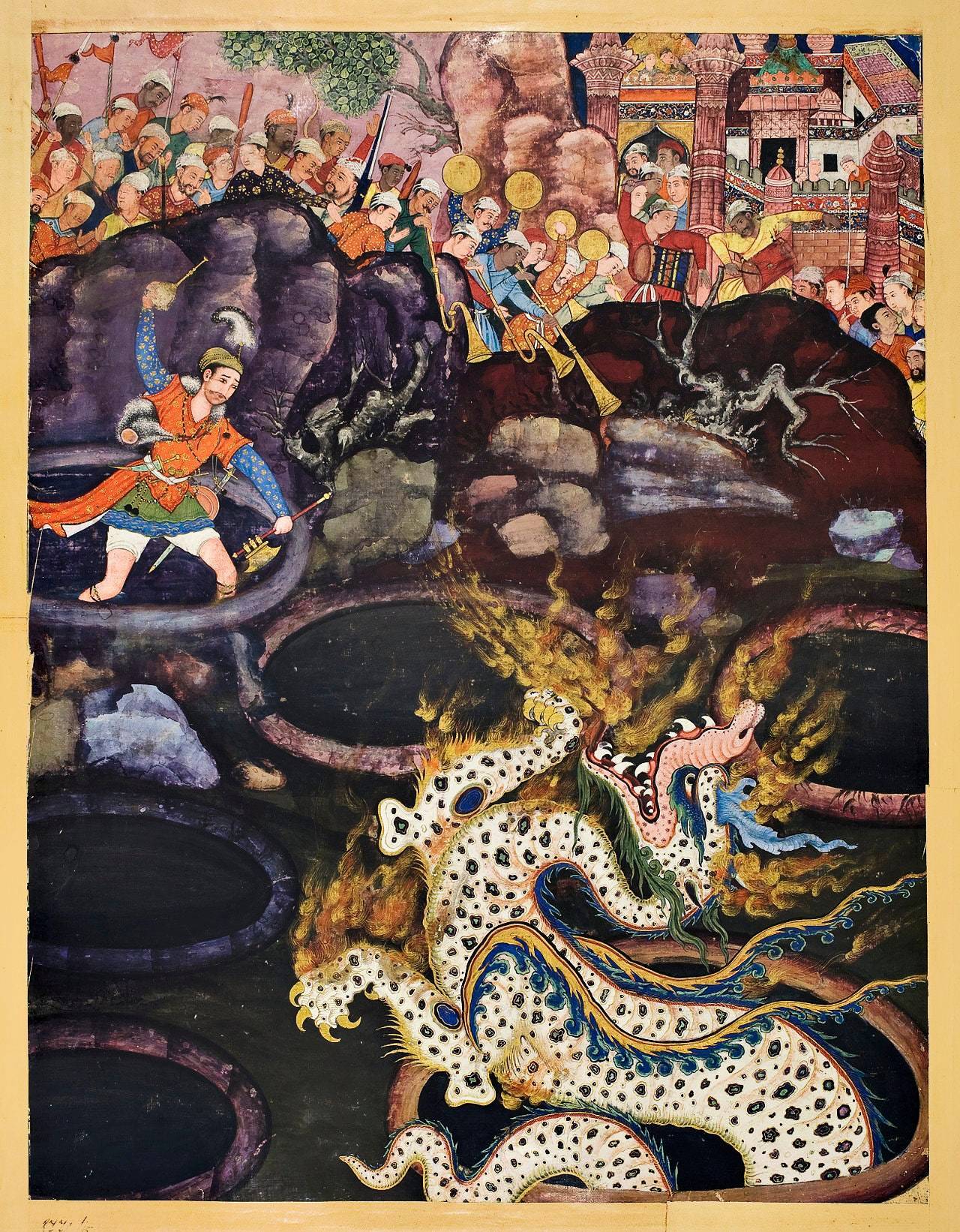 Umar Defeats a Dragon from 'Hamzanama'
