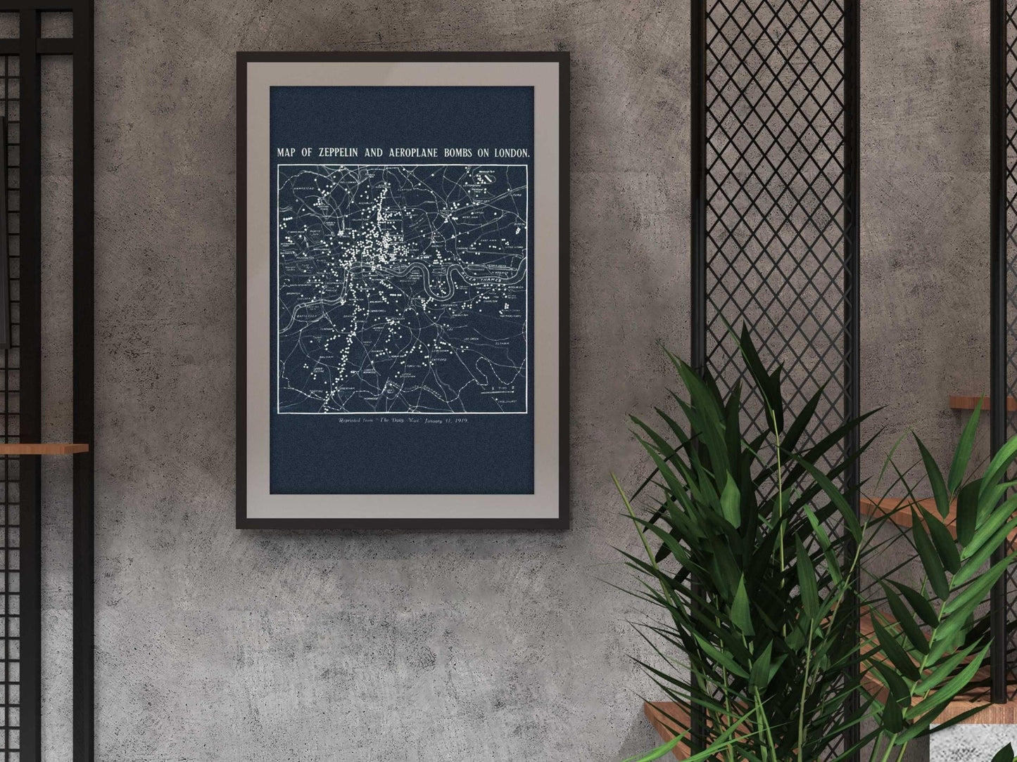 Vintage Map Of Zeppelin And Aeroplane Bombs On London - Pathos Studio - Art Prints