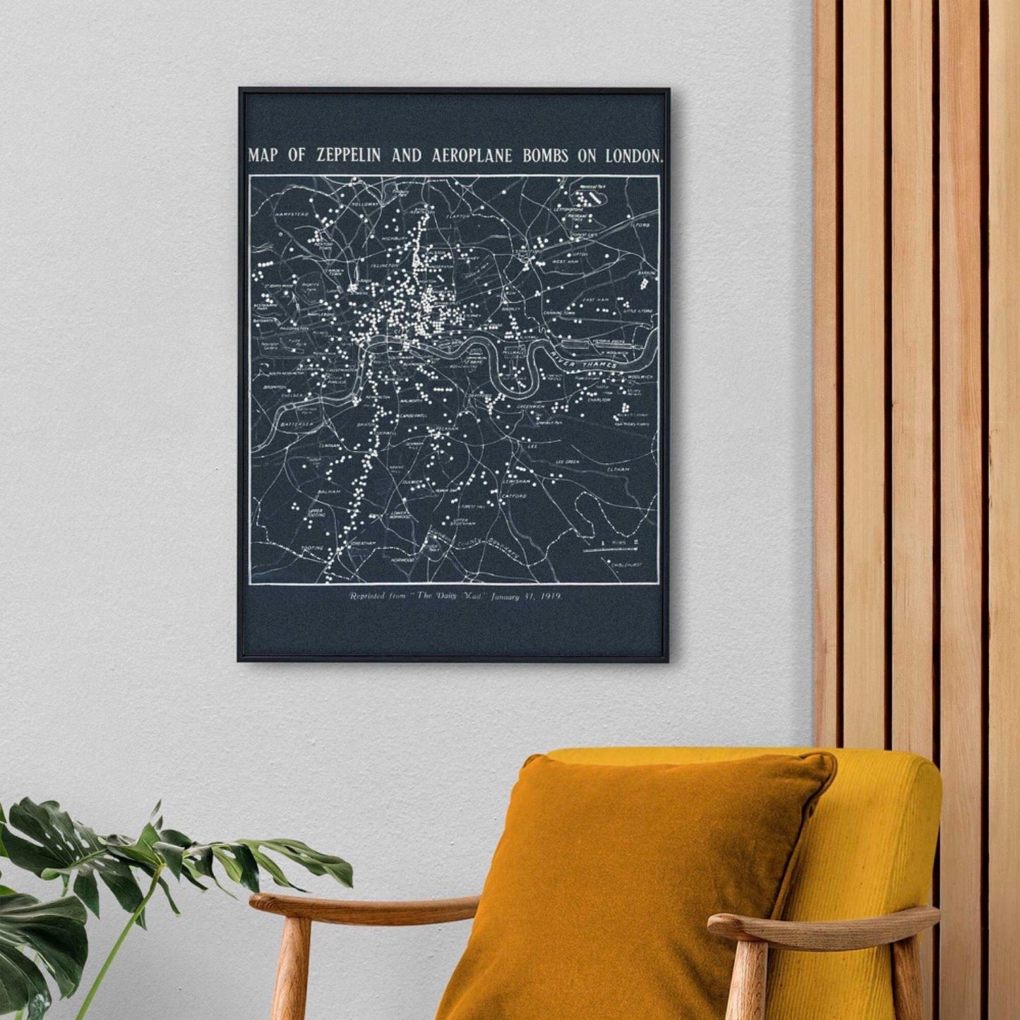 Vintage Map Of Zeppelin And Aeroplane Bombs On London - Pathos Studio - Art Prints